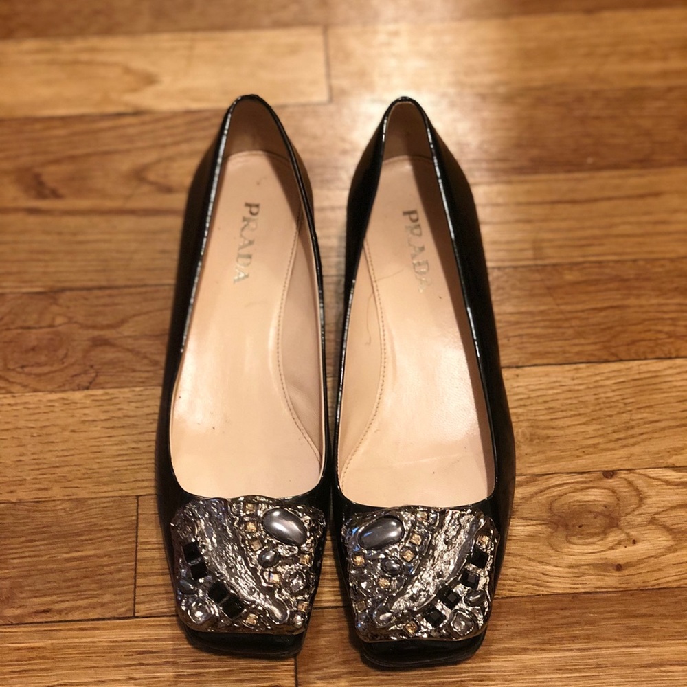 Prada Black Patent Leather Kitten Heels